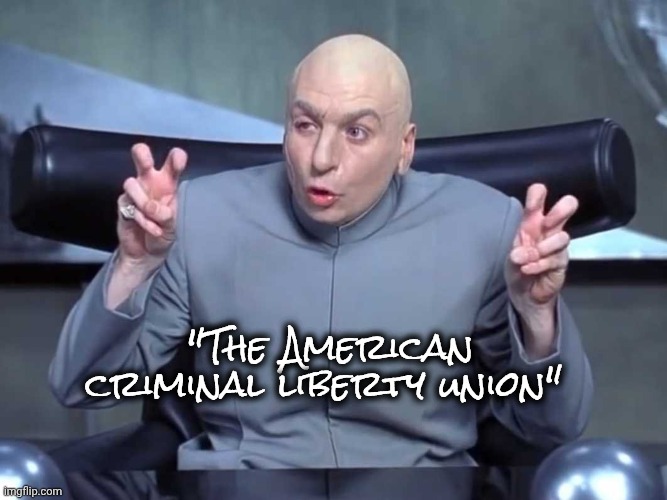 Dr Evil air quotes | "The American criminal liberty union" | image tagged in dr evil air quotes | made w/ Imgflip meme maker