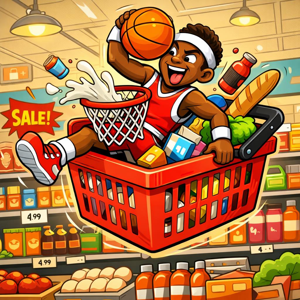 Basketball player dunking in a super market basket. Blank Meme Template