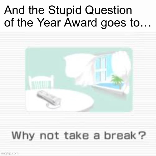 And the Stupid Question of the Year Award goes to… | image tagged in break,wii sports | made w/ Imgflip meme maker