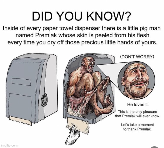 Thank you Premlak. | image tagged in paper towels,cursed,skin,towel,small,man | made w/ Imgflip meme maker