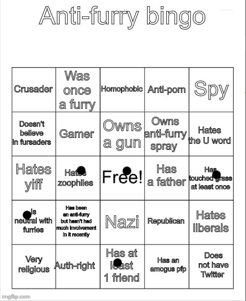 This shit fucking sucks | image tagged in anti-furry bingo | made w/ Imgflip meme maker