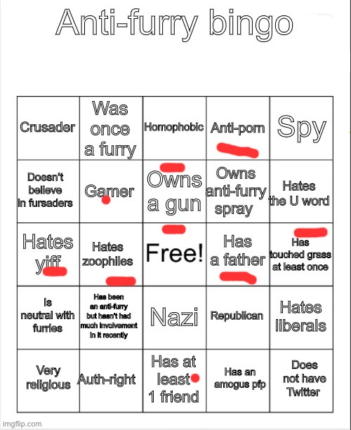 kjll 8 people | image tagged in anti-furry bingo | made w/ Imgflip meme maker