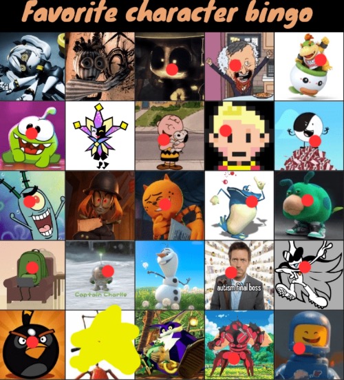 Odd's favorite character Bingo | image tagged in odd's favorite character bingo | made w/ Imgflip meme maker