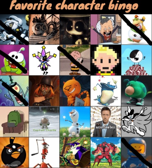 Odd's favorite character Bingo | image tagged in odd's favorite character bingo | made w/ Imgflip meme maker
