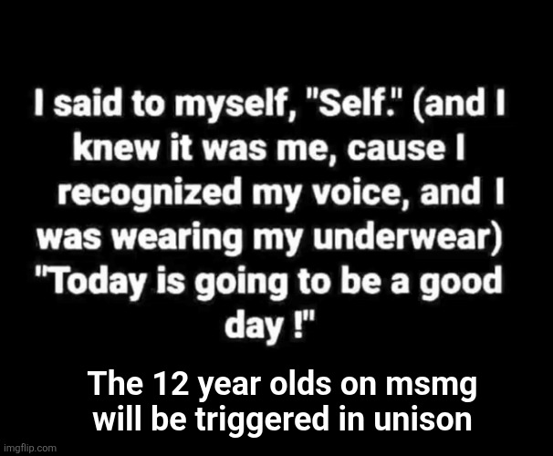 The 12 year olds on msmg will be triggered in unison | made w/ Imgflip meme maker