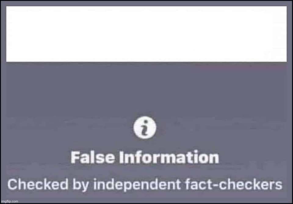 false information checked by independent fact-checkers | image tagged in false information checked by independent fact-checkers | made w/ Imgflip meme maker