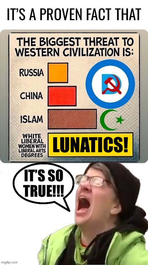 They’re at the forefront of every leftist lunatic “movement” and “protest” | Lunatics! | image tagged in political meme,biggest threats,western civilization,white liberal women,leftists,lunatics | made w/ Imgflip meme maker