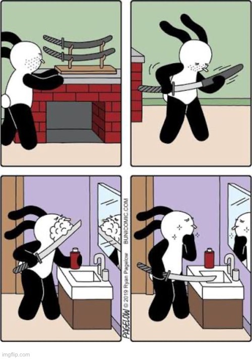 Buni Comics | image tagged in comics,buni comics,katana,shave,smoothe,cool | made w/ Imgflip meme maker