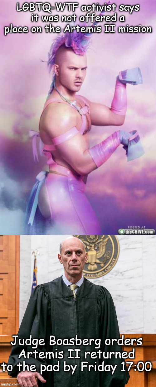 Because I can | LGBTQ-WTF activist says it was not offered a place on the Artemis II mission; Judge Boasberg orders Artemis II returned to the pad by Friday 17:00 | image tagged in queers | made w/ Imgflip meme maker