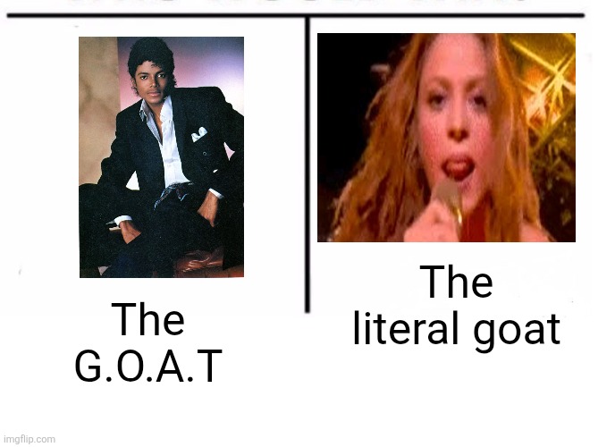 comparison table | The literal goat; The G.O.A.T | image tagged in comparison table,michael jackson,shakira,goat | made w/ Imgflip meme maker