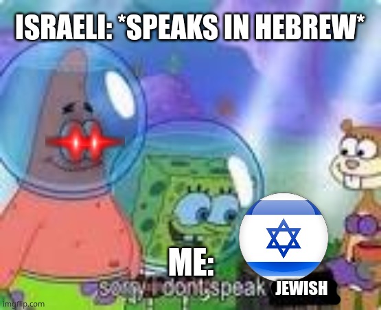 sighs in hebrew | israeli: *speaks in hebrew*; me:; jewish | image tagged in sorry i don't speak wrong | made w/ Imgflip meme maker