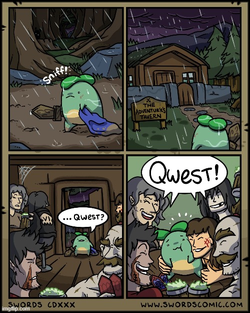 The Adventur'r's Tavern | image tagged in swords,sprout,quest,rain,tavern,friends | made w/ Imgflip meme maker