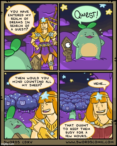 The Dream Princess | image tagged in swords,sprout,quest,dream,princess,sheep | made w/ Imgflip meme maker