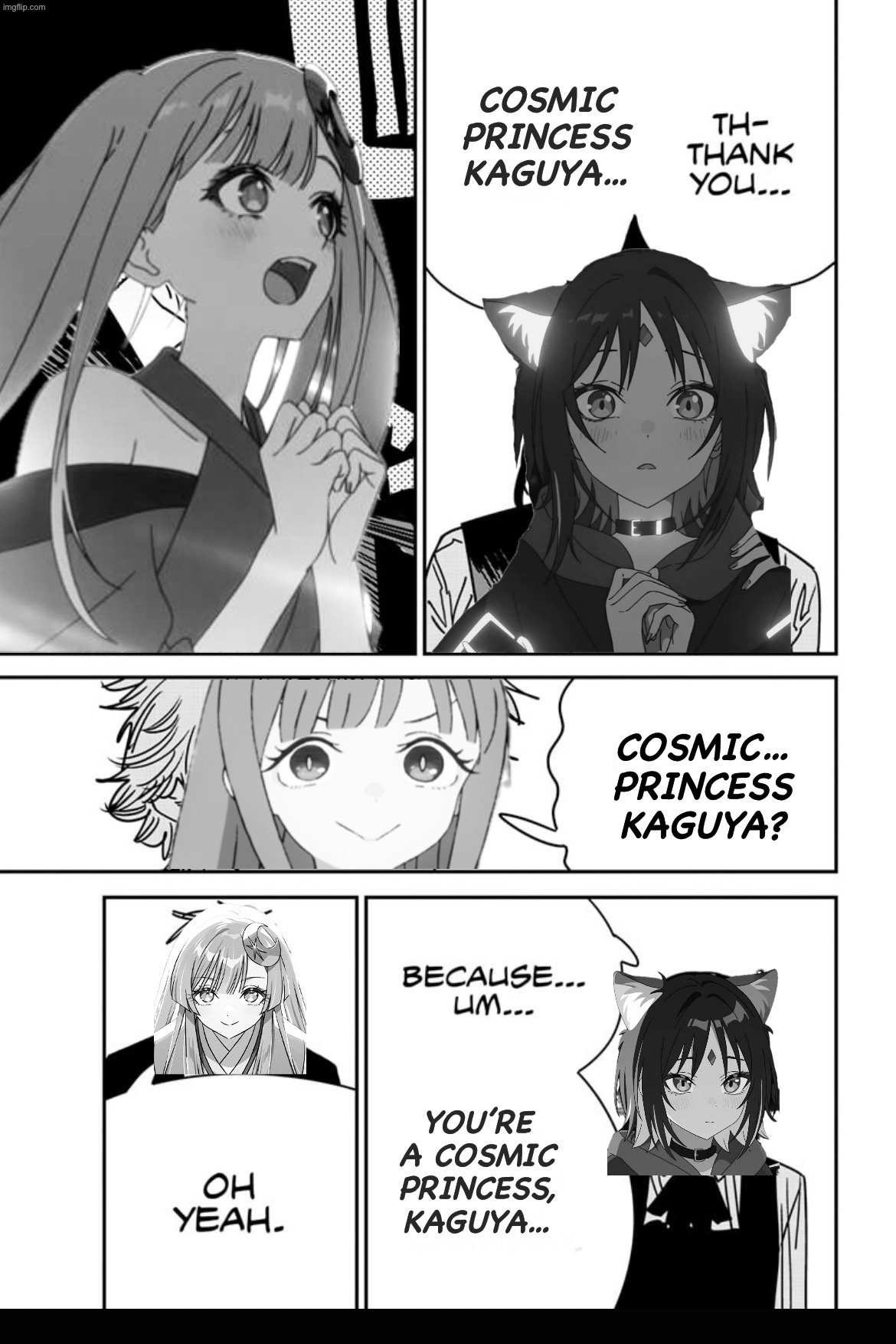 Thank you Cosmic Princess Kaguya | Cosmic princess kaguya…; Cosmic… princess kaguya? You’re a cosmic princess, Kaguya… | image tagged in thank you chainsaw man,anime,movie,chainsaw man,manga,anime meme | made w/ Imgflip meme maker