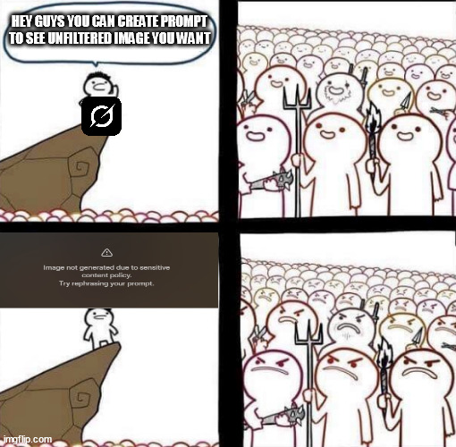 Thanks Grok AI for being fully censorship it make us angier sorry we happy | Hey guys you can create prompt to see unfiltered image you want | image tagged in elon musk | made w/ Imgflip meme maker