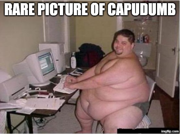 really fat guy on computer | rare picture of capudumb | image tagged in really fat guy on computer | made w/ Imgflip meme maker