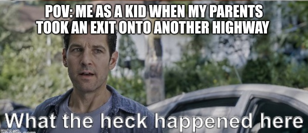 antman what the heck happened here | Pov: me as a kid when my parents took an exit onto another highway | image tagged in antman what the heck happened here | made w/ Imgflip meme maker
