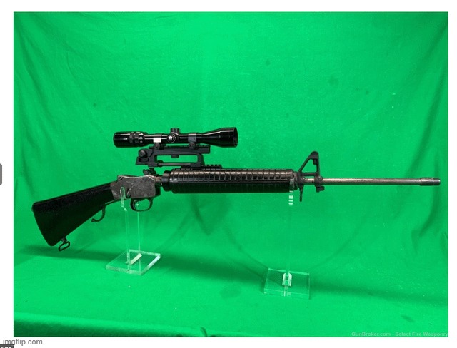 image tagged in colt,m16,rifle,assault rifle,cursed,cursed guns | made w/ Imgflip meme maker