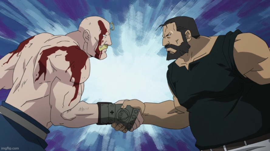 image tagged in fullmetal handshake | made w/ Imgflip meme maker