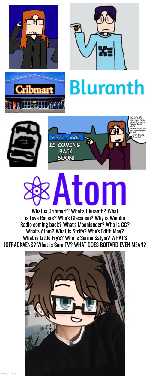 What is Cribmart? What's Bluranth? What is Lava Racers? Who's Glassman? Why is Wombo Radio coming back? What's Moonlander? Who is CC? What's | made w/ Imgflip meme maker