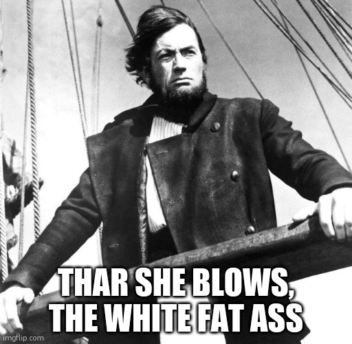 Captain Ahab | thar she blows, the white fat ass | image tagged in captain ahab | made w/ Imgflip meme maker