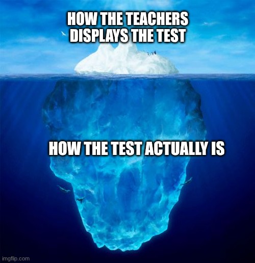 anyone relate? | how the teachers displays the test; how the test actually is | image tagged in iceberg | made w/ Imgflip meme maker