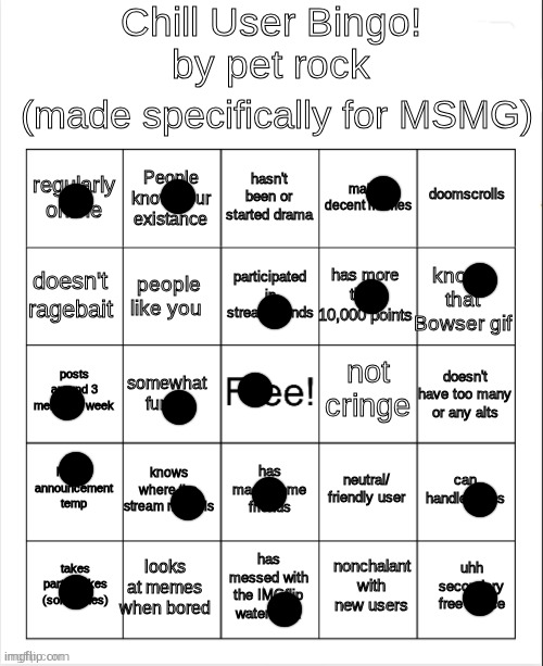 Chill Bingo by your local PetRock :> | image tagged in chill bingo by your local petrock | made w/ Imgflip meme maker