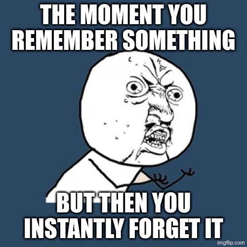 Y U No | the moment you remember something; but then you instantly forget it | image tagged in memes,y u no | made w/ Imgflip meme maker