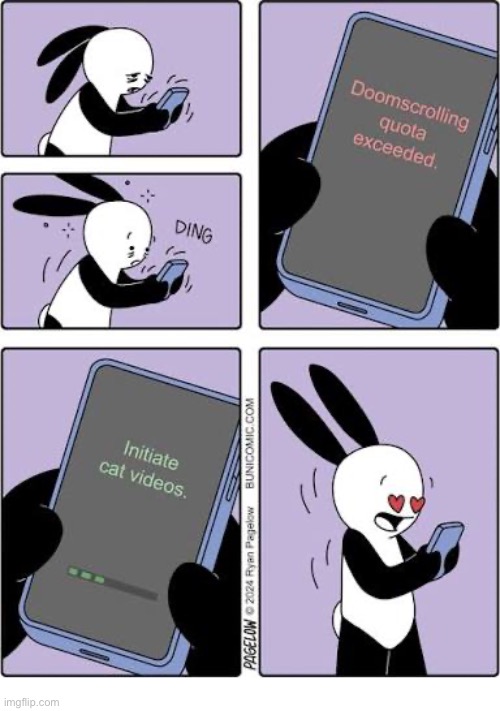 Buni Comics | image tagged in comics,buni comics,doomscrolling,smartphone,cat videos,refreshed | made w/ Imgflip meme maker