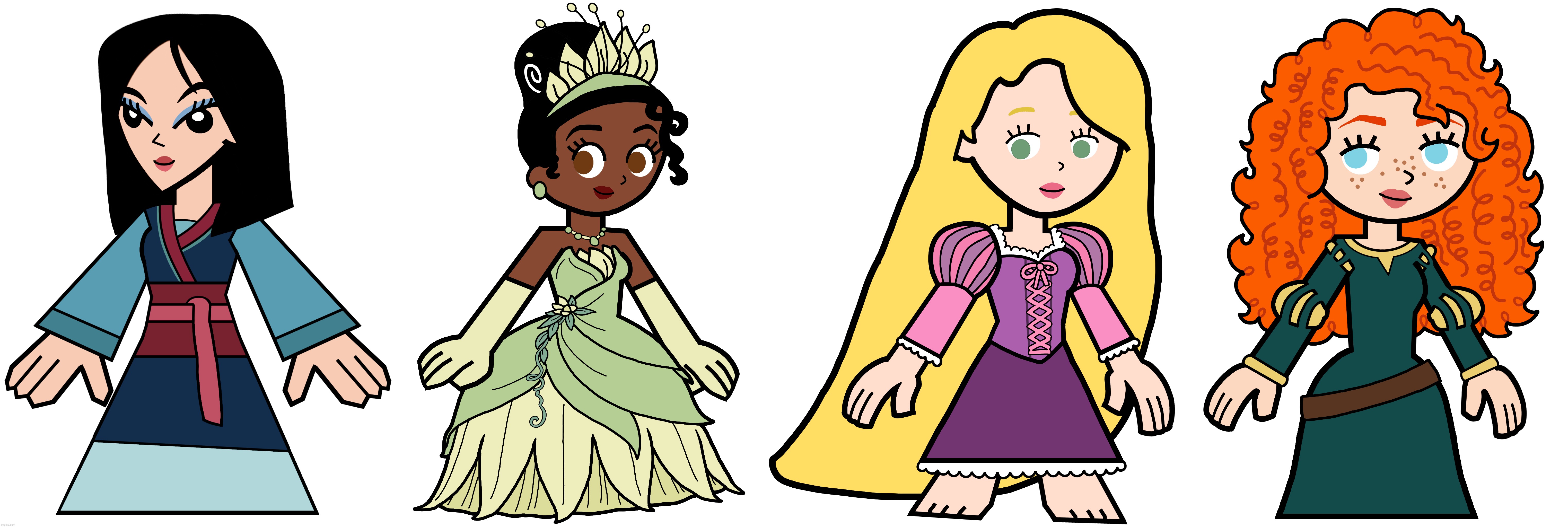Mulan Tiana Rapunzel and Merida in Hero 108 Style | image tagged in disney princess,hero 108,disney,princess,princesses,disney princesses | made w/ Imgflip meme maker