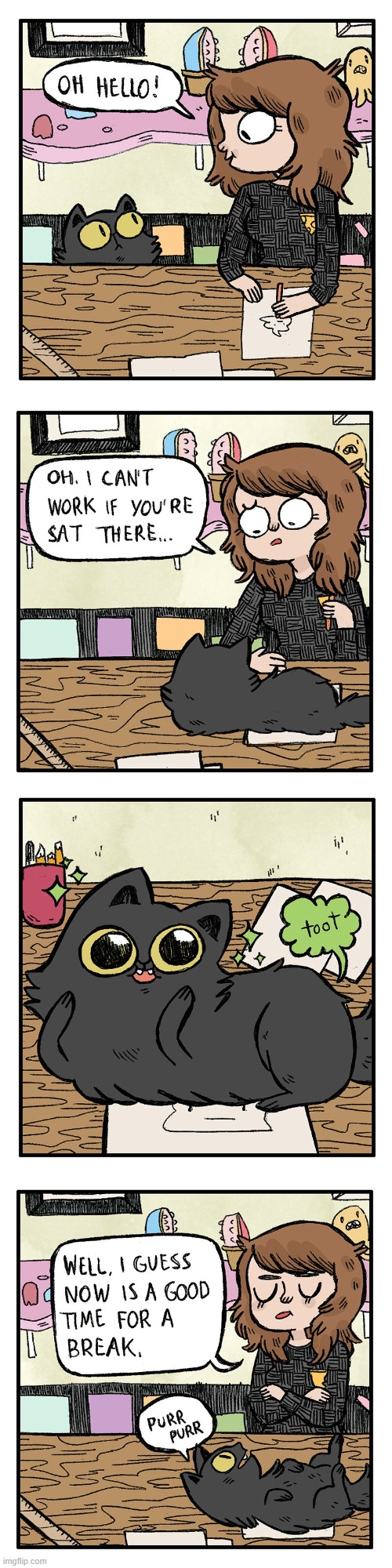 image tagged in work,cat,fart,farting,break,gross | made w/ Imgflip meme maker