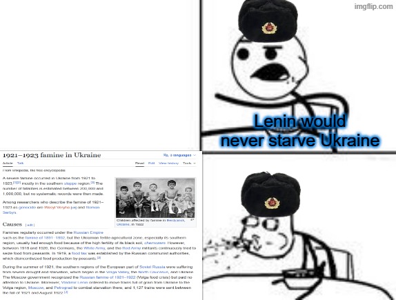 "BuT... bUt vlADImiR LEnIn fReEd ukRaiNe ANd maDe SURe iT waS STilL A naTiON TodAY" | Lenin would never starve Ukraine | image tagged in cereal spit,communism,communists,ukrainian,lenin,anti soviet | made w/ Imgflip meme maker