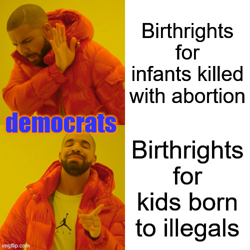 Drake Hotline Bling Meme | Birthrights for infants killed with abortion Birthrights for kids born to illegals democrats | image tagged in memes,drake hotline bling | made w/ Imgflip meme maker