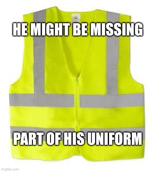 Yellow Vest | He might be missing Part of his uniform | image tagged in yellow vest | made w/ Imgflip meme maker