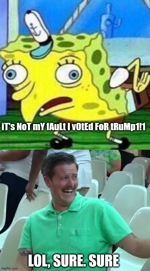 iT's NoT mY fAuLt I vOtEd FoR tRuMp1!1 Lol, sure. Sure | image tagged in triggerpaul,green shirt guy | made w/ Imgflip meme maker