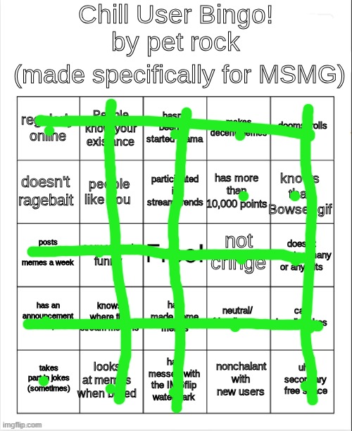 Chill Bingo by your local PetRock :> | image tagged in chill bingo by your local petrock | made w/ Imgflip meme maker