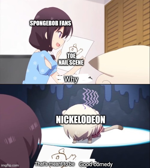 How did it get to air | SpongeBob fans; Toe nail scene; Why; Nickelodeon; Good comedy | image tagged in that's supposed to be you | made w/ Imgflip meme maker