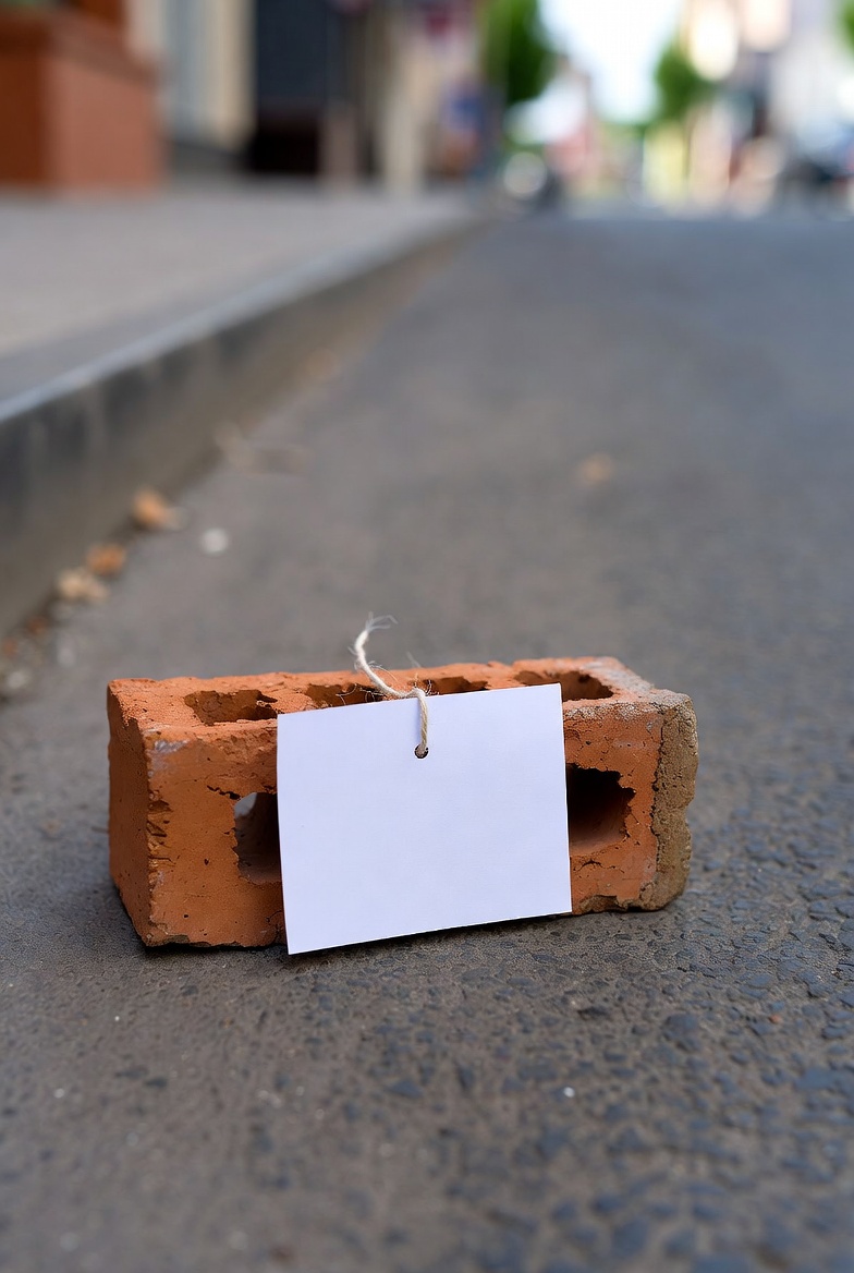 Message note tied to brick Blank Meme Template