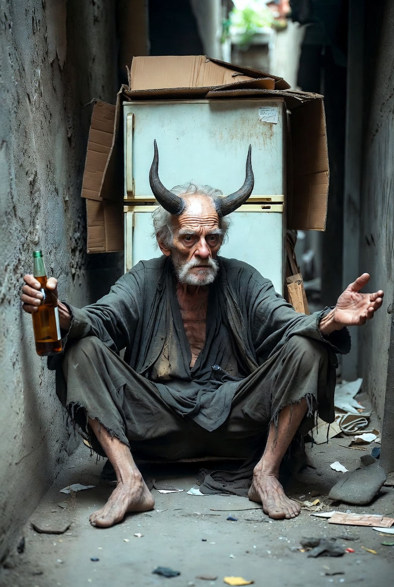 Drunken homeless horned demon old man Blank Meme Template