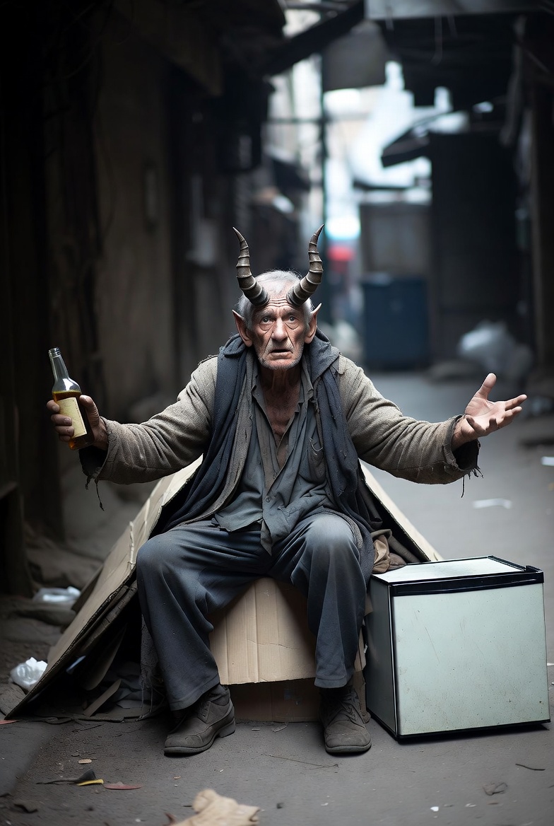 Drunken homeless horned demon old man Blank Meme Template