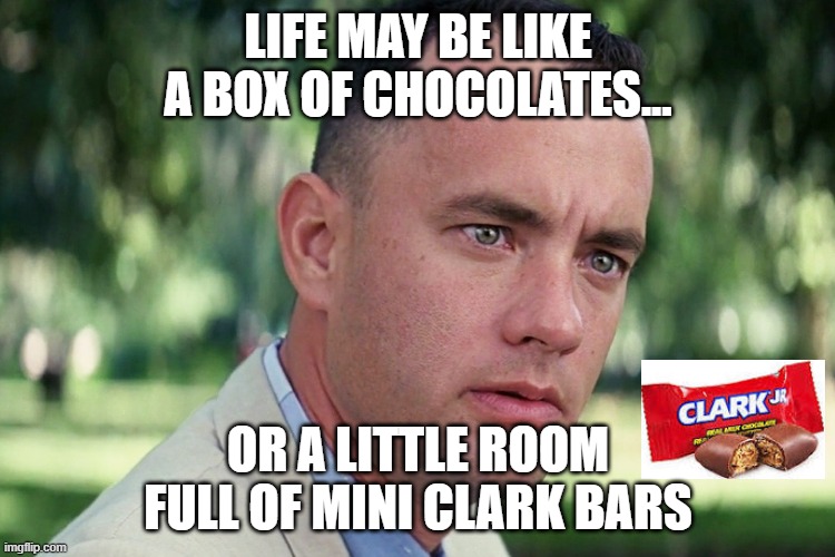 A room full of little Clarks | Life may be like a box of chocolates... or a little room full of mini clark bars | image tagged in general conference,church of jesus christ of latter day saints,clerks,callings,elder patrick kearon | made w/ Imgflip meme maker