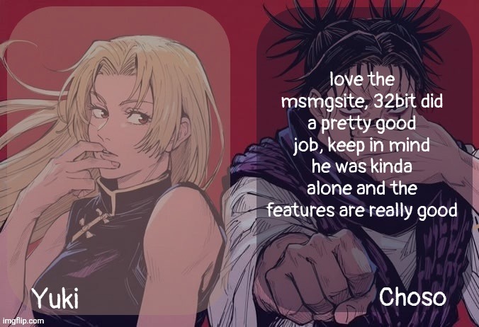 Moonshade and Denji JJK announcement template | love the msmgsite, 32bit did a pretty good job, keep in mind he was kinda alone and the features are really good | image tagged in moonshade and denji jjk announcement template | made w/ Imgflip meme maker