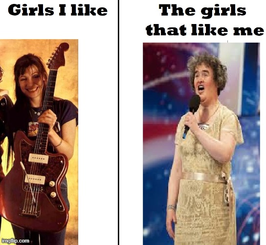 The girls I like... | image tagged in girls,romance,love,shoegazegirls,susanboyle,bilindabutcher | made w/ Imgflip meme maker