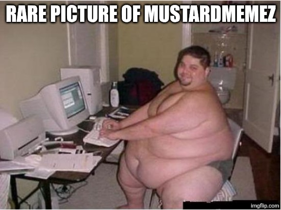 A rare picture of mustardmemez | Rare picture of mustardmemez | image tagged in really fat guy on computer | made w/ Imgflip meme maker