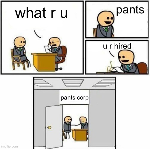 You're hired | what r u pants u r hired pants corp | image tagged in you're hired | made w/ Imgflip meme maker
