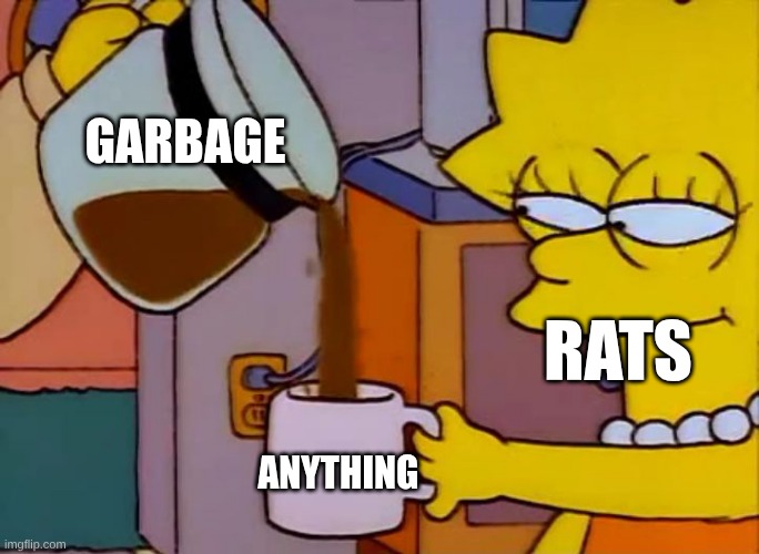 Lisa drinks coffee | Garbage; Rats; Anything | image tagged in lisa drinks coffee | made w/ Imgflip meme maker