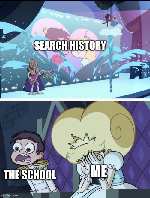 Star vs the forces of evil | Search History; The School; Me | image tagged in star vs the forces of evil | made w/ Imgflip meme maker