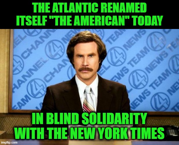 NYT's "North American (sp) Treaty Organization" - Typo | The Atlantic renamed itself "The American" today; In blind solidarity with the New York Times | image tagged in breaking news | made w/ Imgflip meme maker