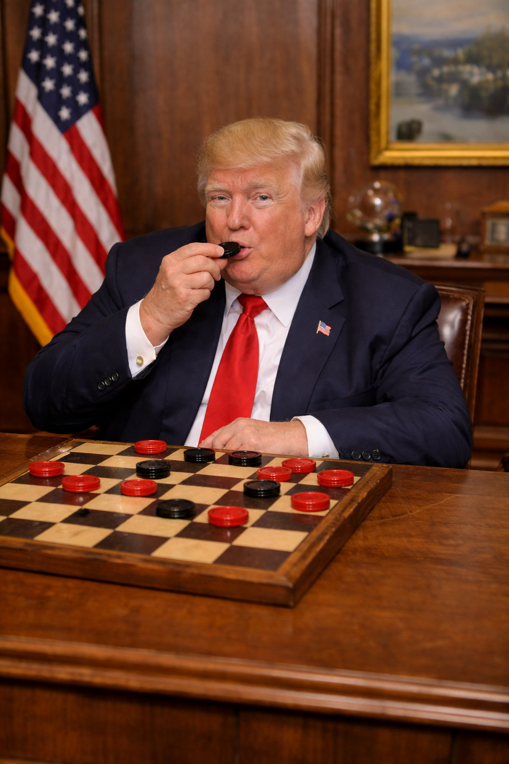 Trump doesn't play chess. Given checkers he eats the pieces. Blank Meme Template