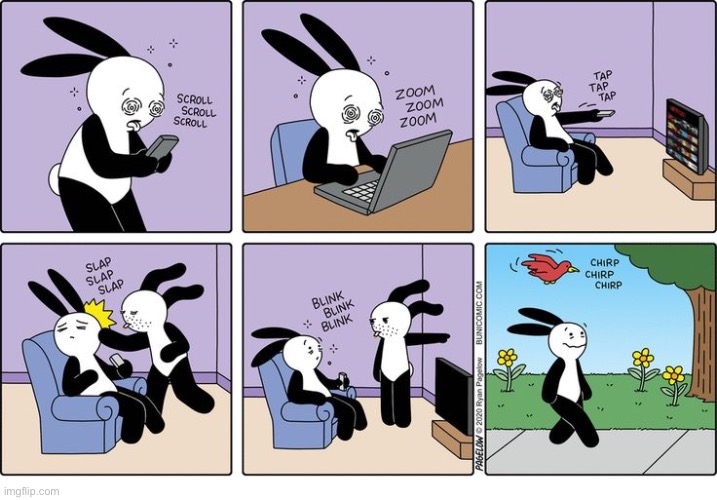 Buni Comics | image tagged in comics,buni comics,devices,slapped,outside,birds | made w/ Imgflip meme maker